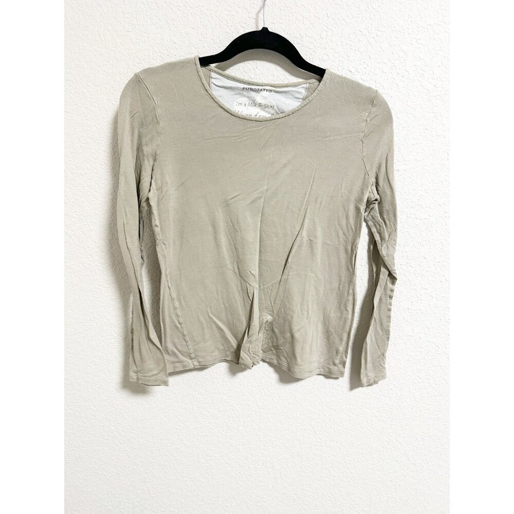Purotatto I'm A Milk T-Shirt Long Sleeve Boat Neck Made In Italy Sand Size 42 - Picture 3 of 8
